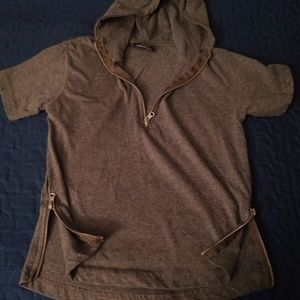 grey hooded shirt with zipper accent